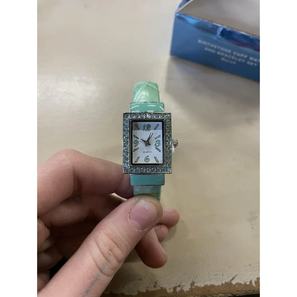 Avon Birthstone Cuff Watch/Bracelet Set March New In Box